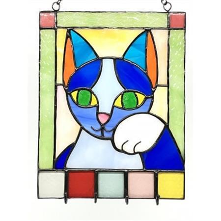 ステンドグラス製 幸運の招き猫の壁掛キーフック