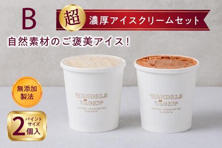 B:ハンデルスベーゲン無添加アイスクリーム/たっぷり入ったパイントサイズ2個入り(イタリアンチョコレート・マカデミアキャラメルココナッツ)