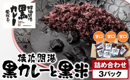 風我亭の横浜開港黒カレーと黒米の詰め合わせ 3パック[甘口3個]