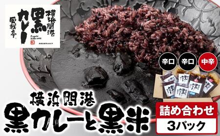 風我亭の横浜開港黒カレーと黒米の詰め合わせ 3パック[辛口2個、中辛1個]