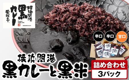 風我亭の横浜開港黒カレーと黒米の詰め合わせ 3パック[辛口2個、甘口1個]