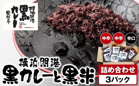 風我亭の横浜開港黒カレーと黒米の詰め合わせ 3パック[中辛2個、辛口1個]