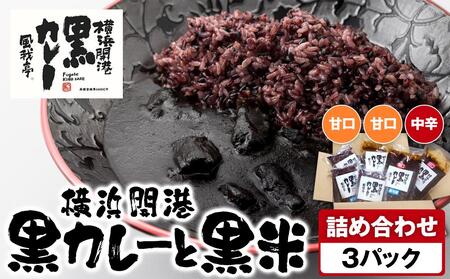 風我亭の横浜開港黒カレーと黒米の詰め合わせ 3パック[甘口2個、中辛1個]