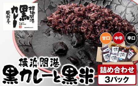 風我亭の横浜開港黒カレーと黒米の詰め合わせ 3パック[辛口1個、中辛1個、甘口1個]