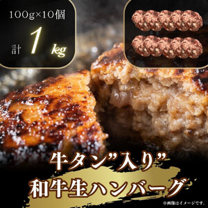 牛タン"入り"和牛生ハンバーグ 100g×10pc 合計1kg