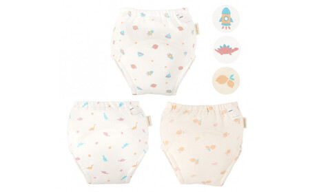 [100サイズ]「おねむうパンツ」4重トレーニングパンツ3枚セット ・B(スペース、ザウルス、レモン)