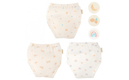 [100サイズ]「おねむうパンツ」4重トレーニングパンツ3枚セット ・C(ムーンスター、レモン、虹)