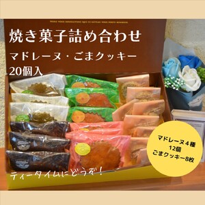 ギフト 焼き菓子詰め合わせL(レモンマドレーヌ3個 チョコマドレーヌ3個 抹茶マドレーヌ3個 メープルマドレーヌ3個 ゴマクッキー8個)[パティスリーハダ] [AKAM003]