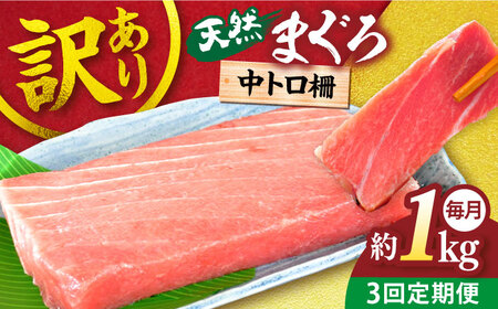 [全3回定期便][訳あり]天然 まぐろ 中トロ柵(1kg)まぐろ定期 マグロ定期 中トロ 中とろ 鮪 マグロ さしみ 刺身 冷凍 柵 定期便[本まぐろ直売所][AKAK050]