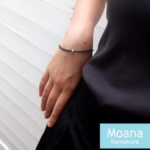 【レディース】シルバー＆牛革ブレスレット  Black