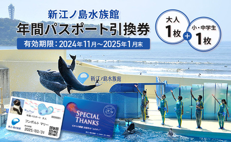 チケット 神奈川 [新江ノ島水族館]年間パスポート引換券(大人1枚+小・中学生1枚) 有効期間2024年11月〜2025年1月末まで 水族館 パスポート 入場券 江ノ島 藤沢市 神奈川県 プレゼント ギフト