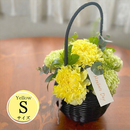 [母の日限定]カーネーションのバスケットアレンジメント(Sサイズ)イエロー系[出荷時期:2026年5月6日〜5月9日]
