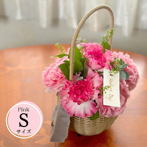 [母の日限定]カーネーションのバスケットアレンジメント(Sサイズ)ピンク系[出荷時期:2026年5月6日〜5月9日]
