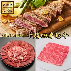 [毎月定期便]十勝四季彩牛 焼肉・すき焼き・ステーキセット 全3回[配送不可地域:離島]