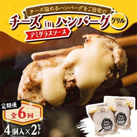 【毎月定期便】チーズ in ハンバーグ　グリル 4個入 (デミグラスソース)2セット全6回【配送不可地域：離島】【4080189】