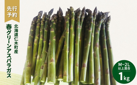 先行受付 北海道 仁木町産 春グリーンアスパラ M〜2L以上混合 1kg アスパラ 野菜 新鮮 食材 春野菜 旬の野菜 北海道産 北海道野菜 国産 日本産 [古屋農園]