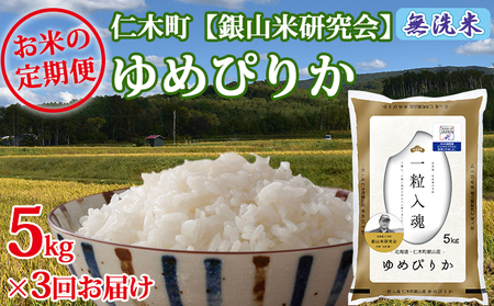 3ヶ月連続お届け[ANA機内食に採用]銀山米研究会の無洗米[ゆめぴりか]5kg 定期便 お米