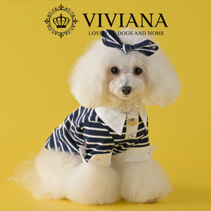 ドッグウェア「VIVIANA」ボーダーポロシャツ(Navy)