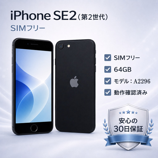 Apple iPhone SE 2[SIMフリー] 64GB Black 再生 中古品 (リユース品) 049-01
