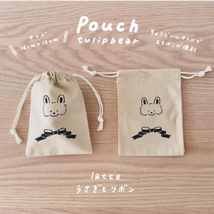 [tulip bear (チューリップベア)] 巾着ポーチ (うさぎとリボン)★イラスト:hanaさん|ベビー用品 赤ちゃん キッズ 男の子 女の子 出産祝い ギフト 可愛い [0829]