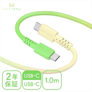 グラデーションケーブル USB-C to USB-C 60W iPhone16e 16 15 Android各種 iPad Macbook しなやか 絡まない 急速充電 PD60W データ転送 ケーブルバンド付 1m 2年保証 (MOT-SCBCCG100) メロンクリームソーダ [ MOTTERU スマホケーブル 充電 ガジェット 海老名市 ]