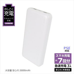 モバイルバッテリー 大容量 安心の 2000円0mAh (ホワイト) 