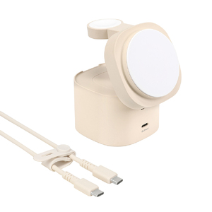 4in1 マグネット式 ワイヤレス充電器 MagSafe対応 Qi2認証品 シリコンケーブル/シリコンケーブルバンド付属 (MOT-QI15W04-EC) アーモンドミルク