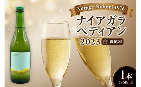 余市町 ナイアガラワイン ペティアン 2023 750ml×1本 Verger Nobori 1976 辛口微発泡白ワイン 余市町登町 マスカット 瓶内二次発酵 ナイアガラ ワイン 白ワイン 北海道 送料無料