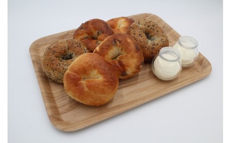 北海道産小麦使用!もっちり食感ベーグル 3種×2個 & ふわふわホイップバター 50g×2個セット 天然酵母