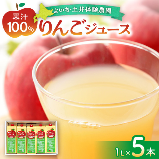 北海道余市町産 太陽の恵み 果汁100% りんごジュース 1L×5本入り 有機栽培 ストレート果汁_Y127-0012
