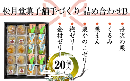松月堂菓子舗手づくり 詰め合わせB (20個入り)[ 和菓子 詰め合わせ 手作り 銘菓 ギフト 栗 金柑 梅 神奈川県 山北町 ]