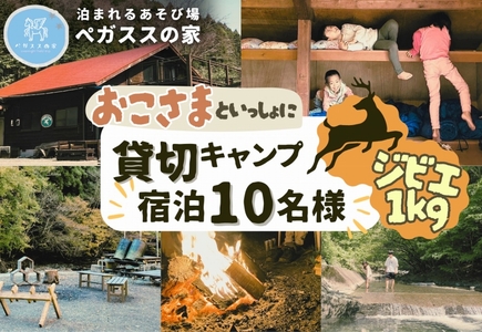 [貸切キャンプ]山北町産ジビエ肉(鹿肉)1kg付き+薪サービス・ペガススの家[1泊2日・10名][ 体験 チケット 旅行 キャンプ アウトドア 神奈川県 山北町 ]