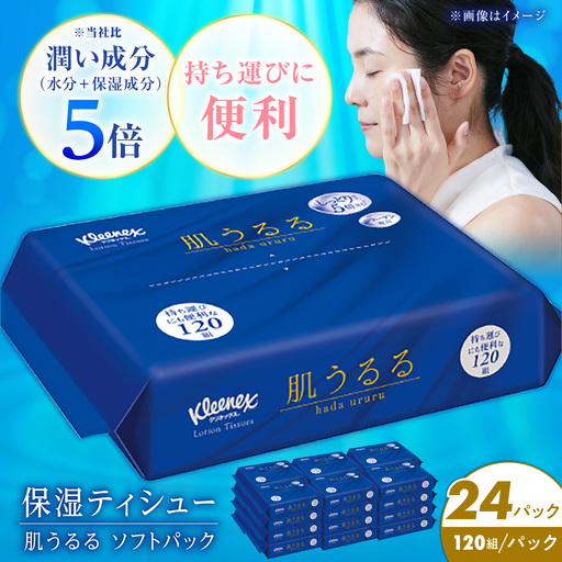 ローションティッシュ クリネックス 肌うるる ソフトパック 120組(240枚)×24パック 【日本製紙クレシア株式会社】 開成町[BDAM059-1]
