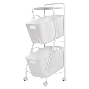 Kラインランドリーワゴン 2段(ホワイト) | AD13WH 足立製作所 ランドリーバスケット キャスター付き ランドリーボックス ランドリー収納 おしゃれ 収納バスケット 脱衣カゴ 単身 新潟