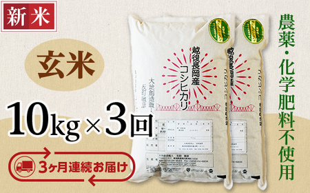 E1-16【3ヶ月連続お届け】新潟県長岡産コシヒカリ玄米10kg