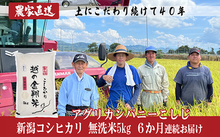 J8-5MN056[6ヶ月連続お届け]新潟県長岡産コシヒカリ無洗米5kg(特別栽培米)