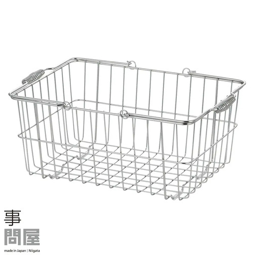 [家事問屋] 取って付きバスケット 中 ハンドル付 タオル収納 ステンレス製 キッチン用品 ランドリー用品 燕三条製 下村企販 新生活【020S068】