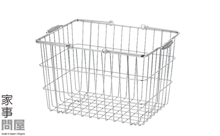 [家事問屋] 取って付きバスケット 大 ハンドル付 タオル収納 ステンレス製 キッチン用品 ランドリー用品 燕三条製 下村企販 新生活 【022S074】
