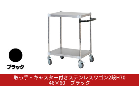 取っ手・キャスター付きステンレスワゴン2段H70 46×60 ブラック PROFACE プロフェイス 冷蔵 冷凍 クリーン 組立式 燕三条製 