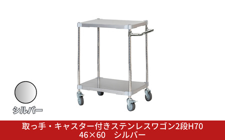 取っ手・キャスター付きステンレスワゴン2段H70 46×60 シルバー PROFACE プロフェイス 冷蔵 冷凍 クリーン 組立式 燕三条製 