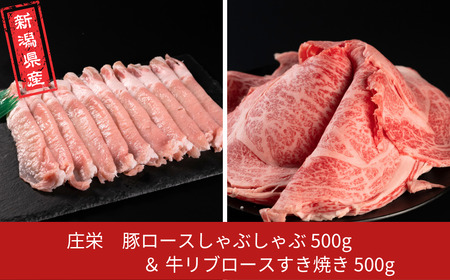 豚ロースしゃぶしゃぶ500g&牛リブロースすき焼き500g 新潟県産 熟成 冷凍 [庄栄]