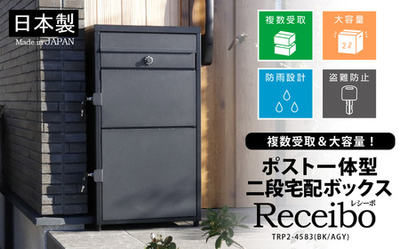 ポスト一体型 二段宅配ボックス レシーボ 鍵付き 戸建住宅用 防雨 防水 屋外 要組立 日本製 TRP2-4583(BK/AGY) グリーンライフ