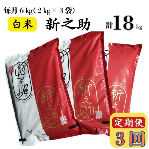 令和7年産米【五ツ星お米マイスター厳選 3ヶ月定期便】新之助 白米 6kg（2kg×3袋）×3回（計 18kg）[Y0425]