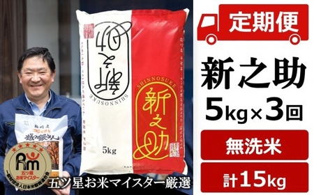 令和7年産米[五ツ星お米マイスター厳選・3ヶ月定期便]新之助 無洗米 5kg×3回(計 15kg)[Y0590]