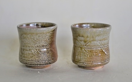 明城焼 恒炎窯 自然釉湯呑み 2個セット[ZB626]