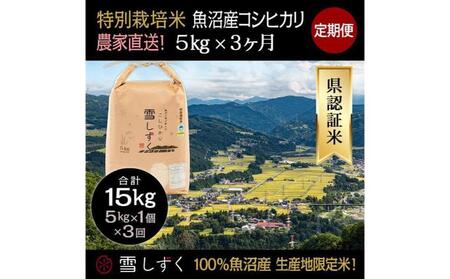 [令和6年産]定期便!農家直送!県認証特別栽培魚沼産コシヒカリ[合計15kg]毎月5kg×3回