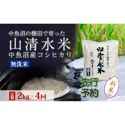 【令和8年産 先行予約】【定期便／全4回】無洗米2kg 新潟県魚沼産コシヒカリ「山清水米」