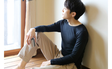 《絹生活研究所》インナー／メンズ／長袖／ブラック インナーウェア 下着 肌着 ファッション 服 男性  Mサイズ