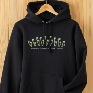 世界で唯一!着る山菜!!【こごめパーカー・黒】裏起毛 トレーナー ファッション メンズ レディース 洋服 新潟  Sサイズ