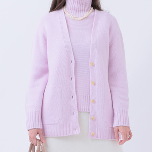 RU2311-03 ルーエンローズ カシミヤ Vネックカーディガン(ラベンダーピンク)